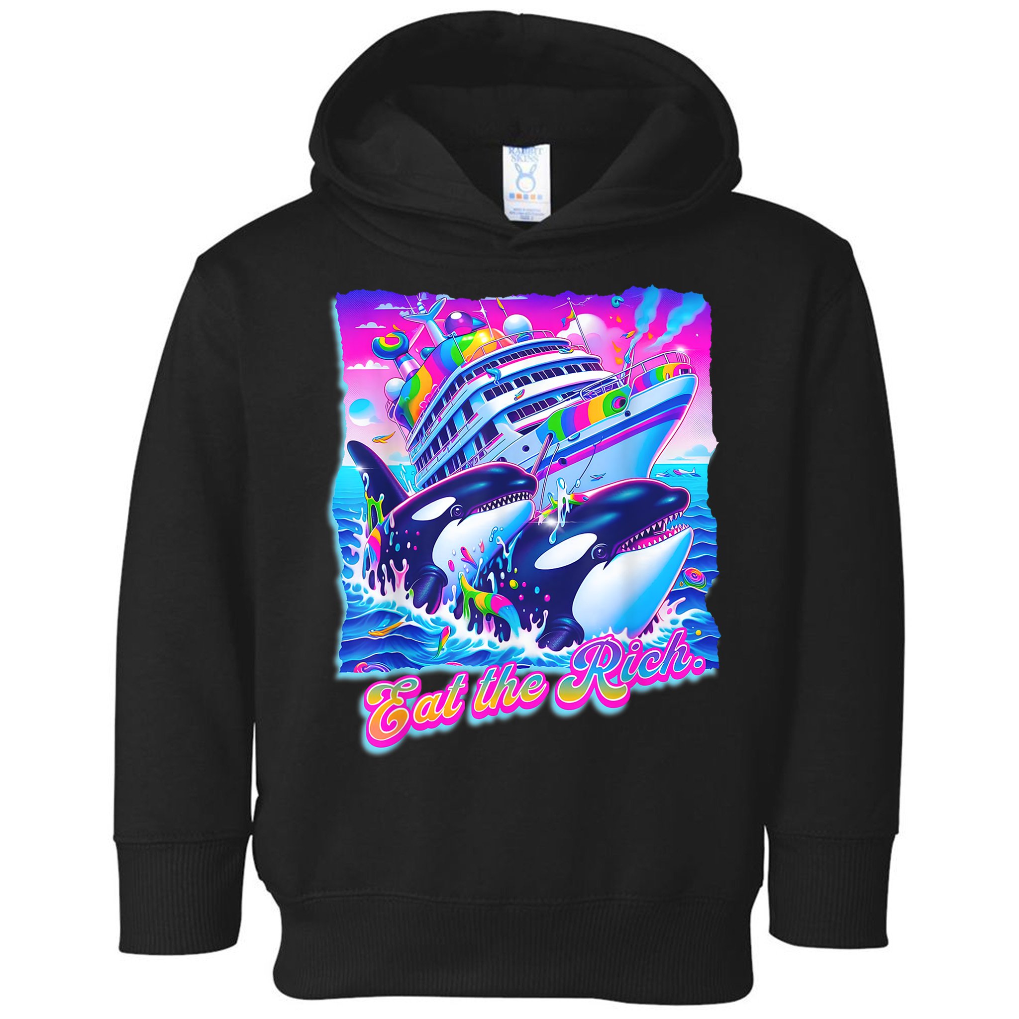 Eat The Rich Whale 90s Orca Funny Whale Animal Yacht Retro Toddler Hoodie