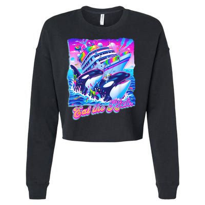 Eat The Rich Whale 90s Orca Funny Whale Animal Yacht Retro Cropped Pullover Crew