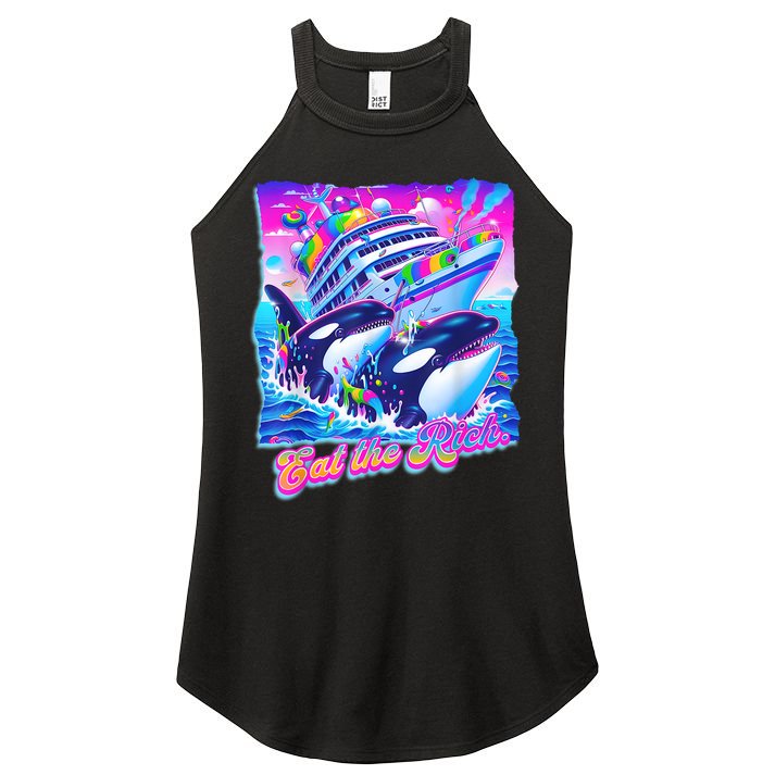 Eat The Rich Whale 90s Orca Funny Whale Animal Yacht Retro Women's Perfect Tri Rocker Tank