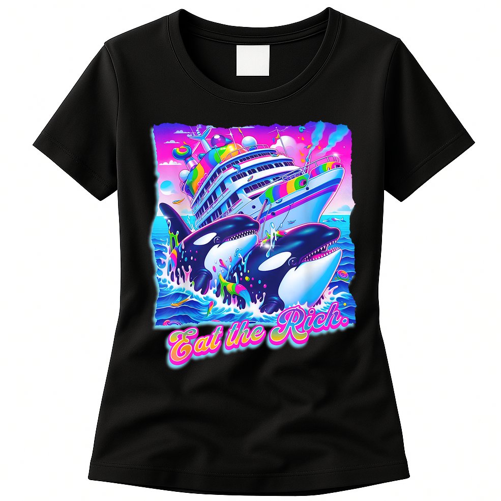 Eat The Rich Whale 90s Orca Funny Whale Animal Yacht Retro Womens T-Shirt