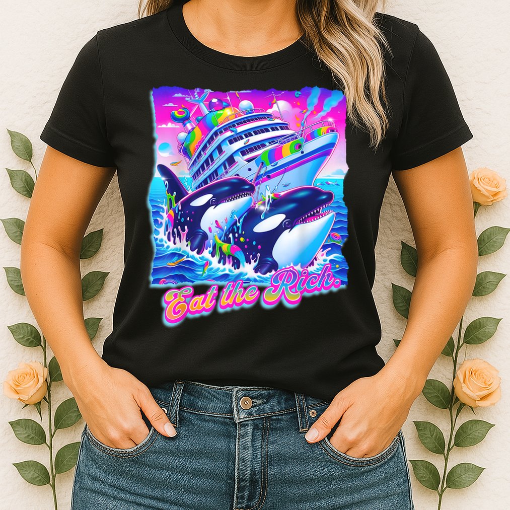 Eat The Rich Whale 90s Orca Funny Whale Animal Yacht Retro Womens T-Shirt