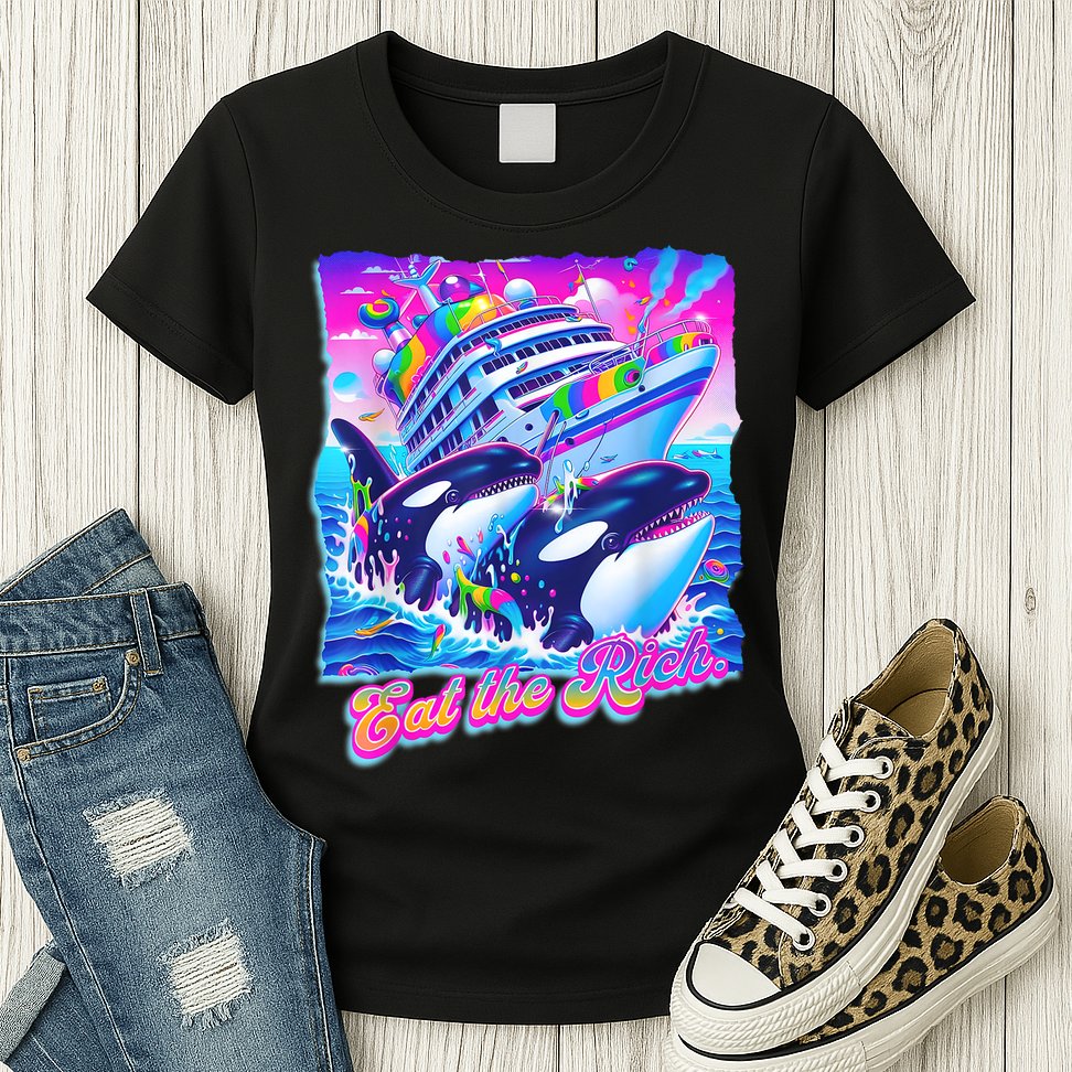 Eat The Rich Whale 90s Orca Funny Whale Animal Yacht Retro Womens T-Shirt