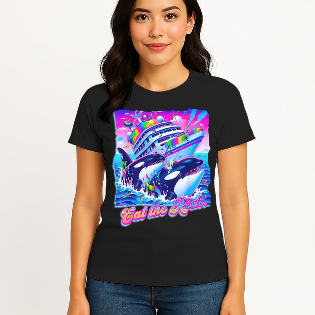 Eat The Rich Whale 90s Orca Funny Whale Animal Yacht Retro Womens T-Shirt