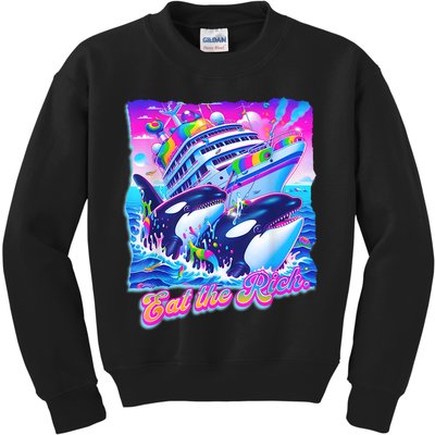 Eat The Rich Whale 90s Orca Funny Whale Animal Yacht Retro Kids Sweatshirt