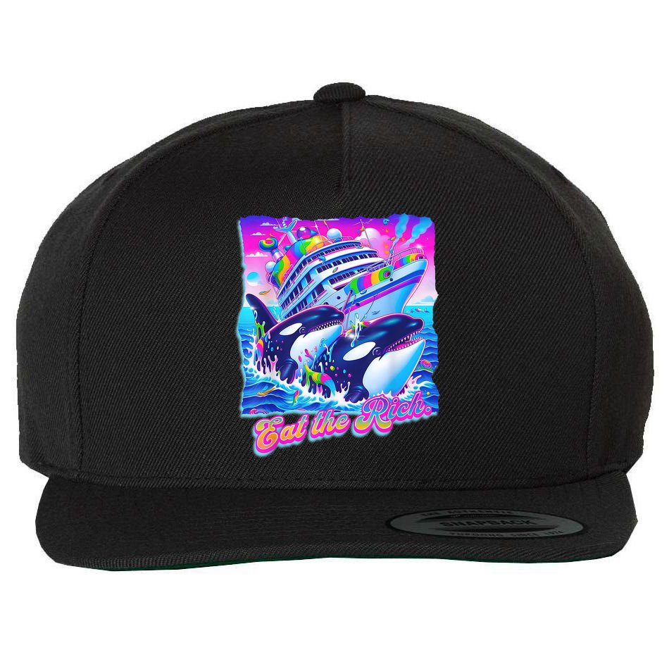 Eat The Rich Whale 90s Orca Funny Whale Animal Yacht Retro Wool Snapback Cap