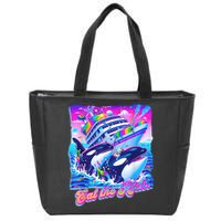 Eat The Rich Whale 90s Orca Funny Whale Animal Yacht Retro Zip Tote Bag