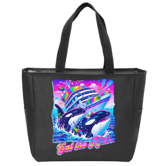 Eat The Rich Whale 90s Orca Funny Whale Animal Yacht Retro Zip Tote Bag