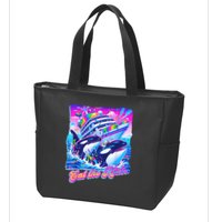 Eat The Rich Whale 90s Orca Funny Whale Animal Yacht Retro Zip Tote Bag