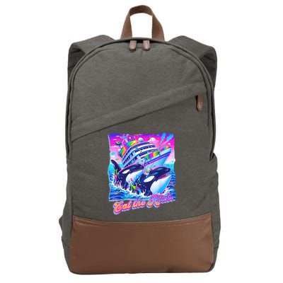 Eat The Rich Whale 90s Orca Funny Whale Animal Yacht Retro Cotton Canvas Backpack