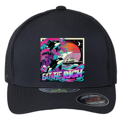 Eat The Rich Vintage Retro Sunset And Waving Style Ocean Flexfit Unipanel Trucker Cap