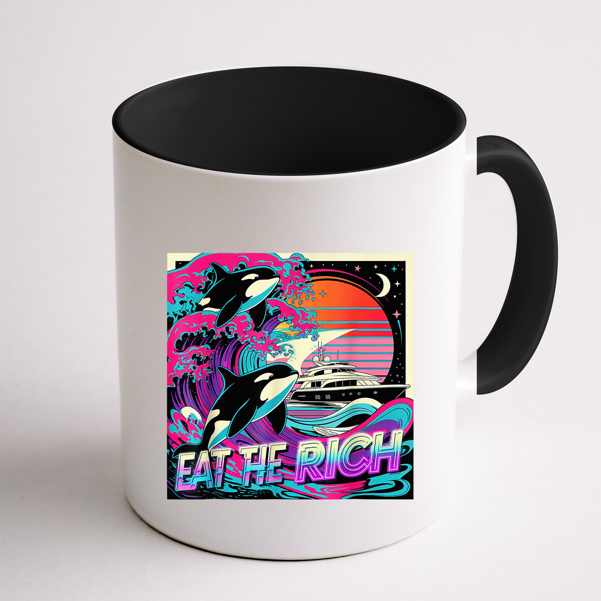 Eat The Rich Vintage Retro Sunset And Waving Style Ocean Mug