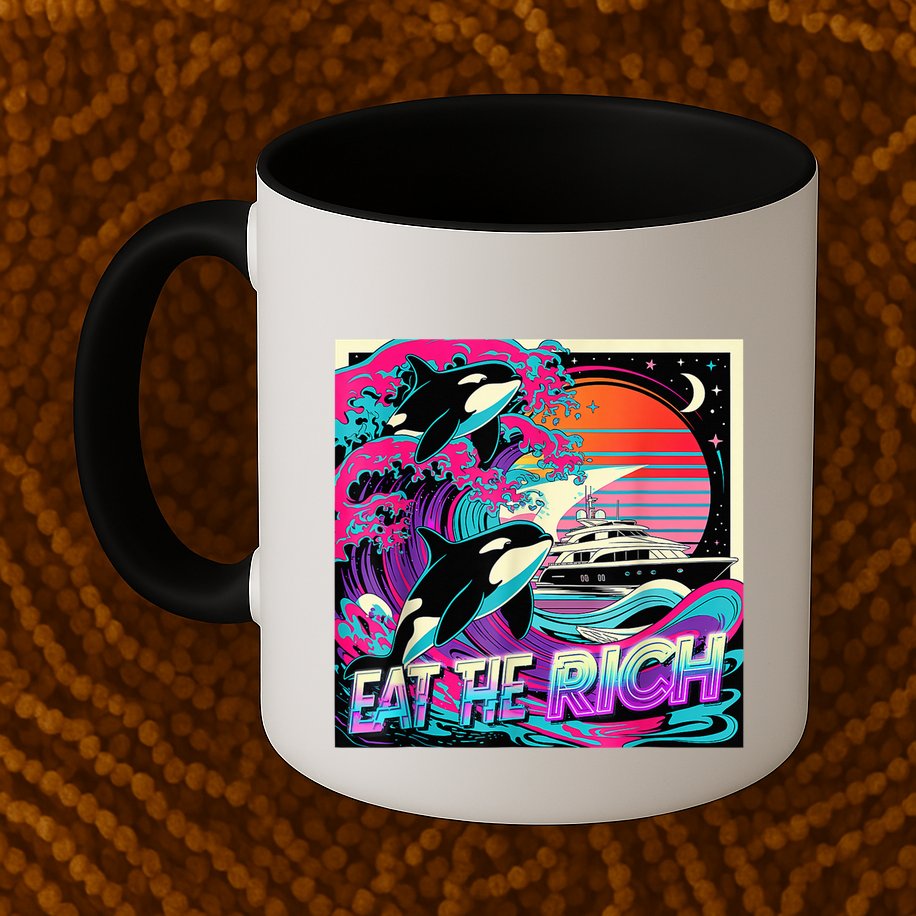 Eat The Rich Vintage Retro Sunset And Waving Style Ocean Mug