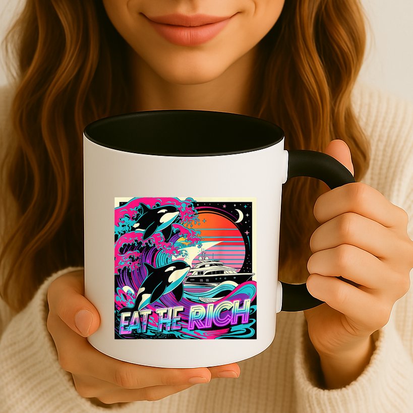 Eat The Rich Vintage Retro Sunset And Waving Style Ocean Mug
