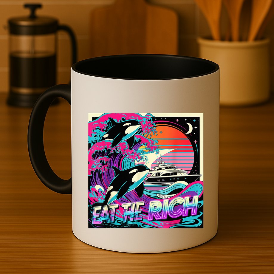 Eat The Rich Vintage Retro Sunset And Waving Style Ocean Mug
