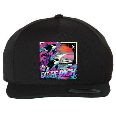Eat The Rich Vintage Retro Sunset And Waving Style Ocean Wool Snapback Cap