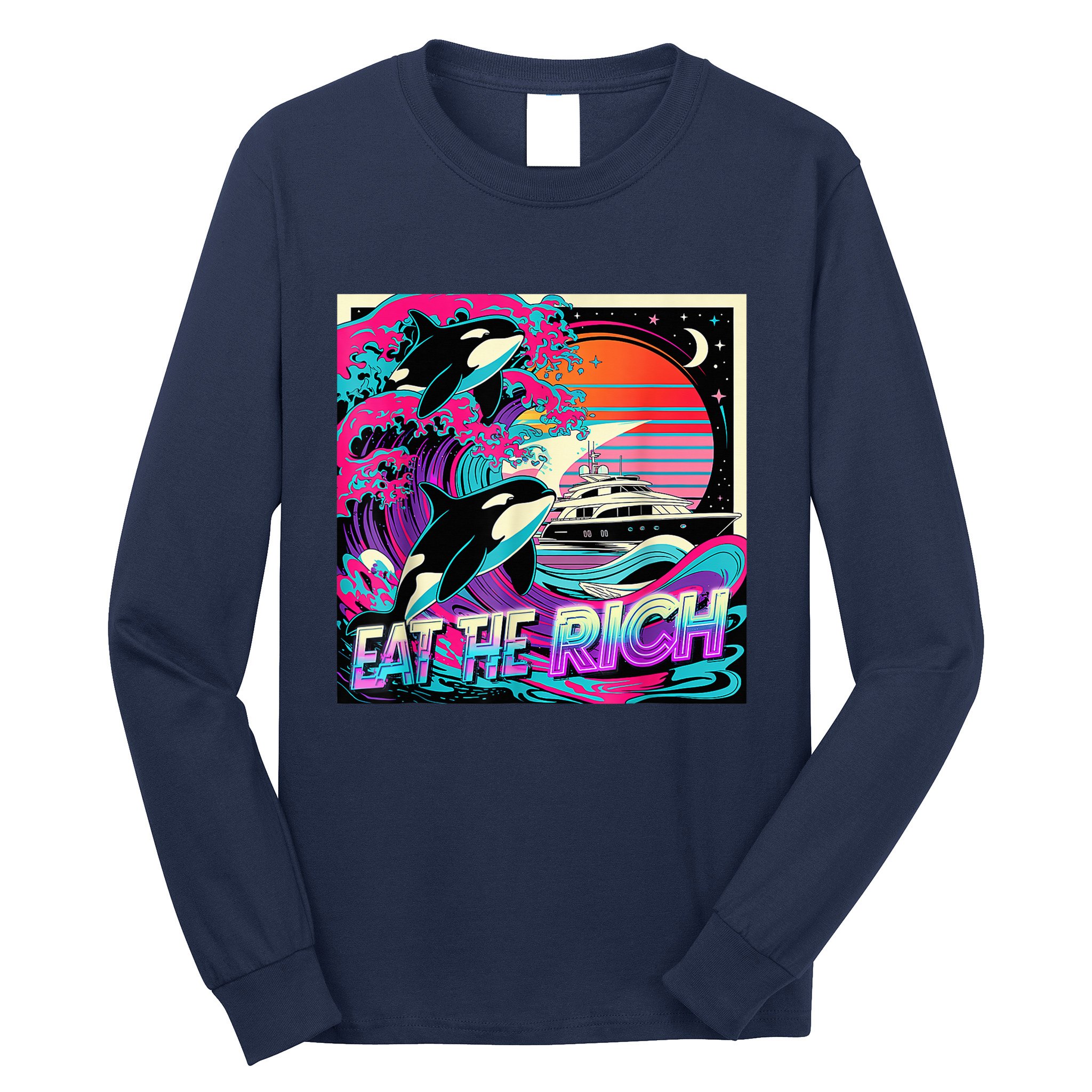 Eat The Rich Vintage Retro Sunset And Waving Style Ocean Long Sleeve Shirt