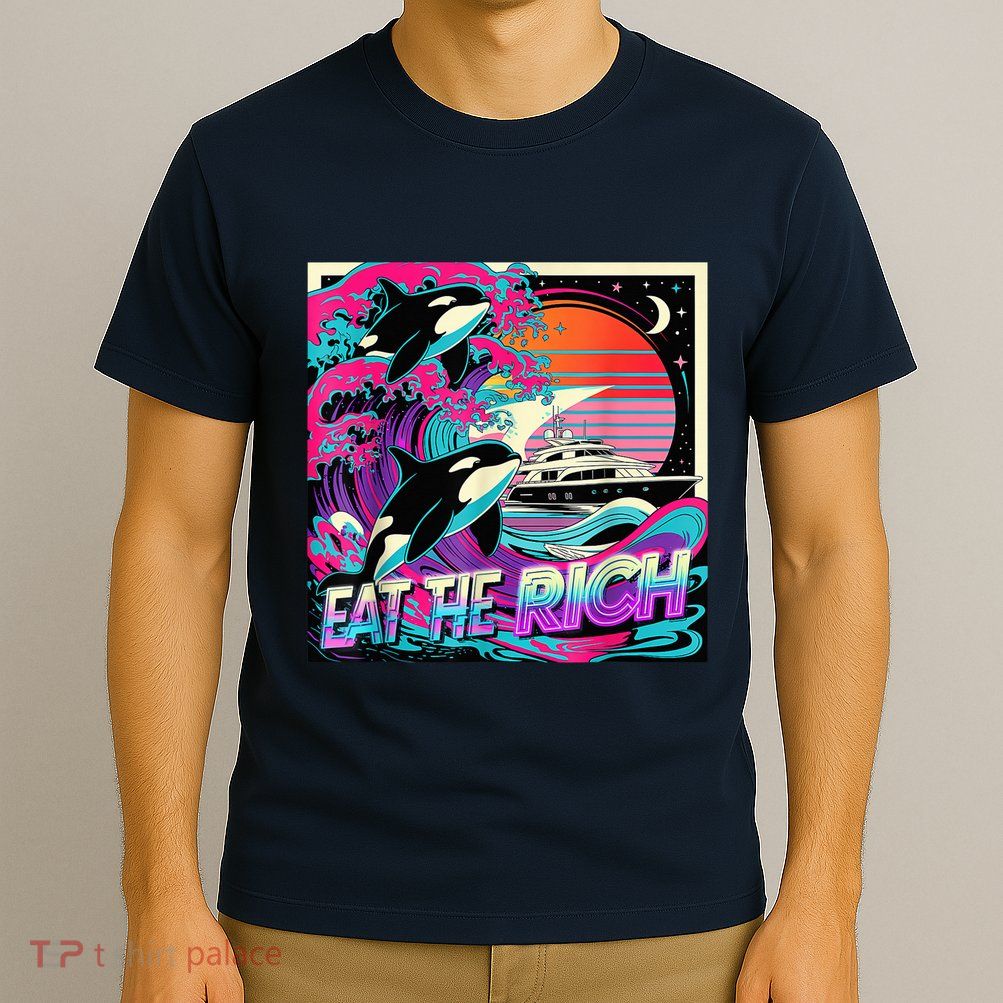 Eat The Rich Vintage Retro Sunset And Waving Style Ocean T-Shirt