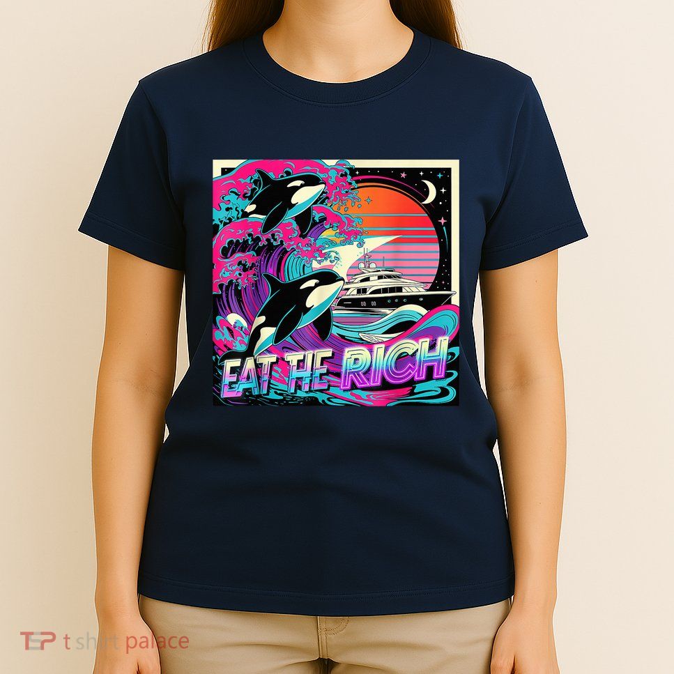 Eat The Rich Vintage Retro Sunset And Waving Style Ocean T-Shirt