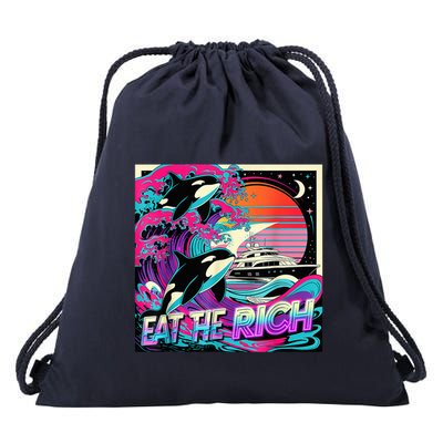 Eat The Rich Vintage Retro Sunset And Waving Style Ocean Drawstring Bag