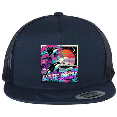 Eat The Rich Vintage Retro Sunset And Waving Style Ocean Flatbill Hat