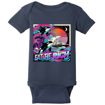 Eat The Rich Vintage Retro Sunset And Waving Style Ocean Baby Bodysuit
