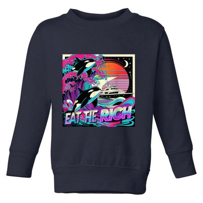 Eat The Rich Vintage Retro Sunset And Waving Style Ocean Toddler Sweatshirt