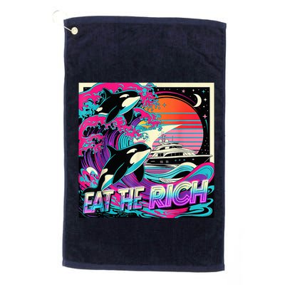 Eat The Rich Vintage Retro Sunset And Waving Style Ocean Golf Towel