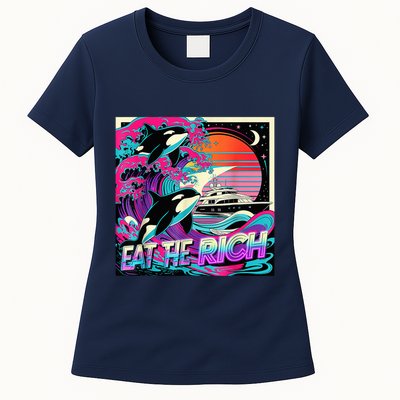 Eat The Rich Vintage Retro Sunset And Waving Style Ocean Womens T-Shirt