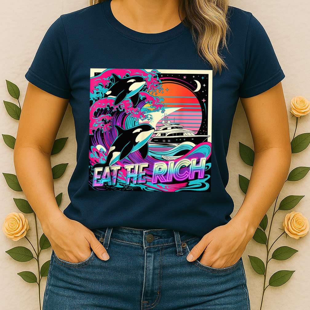 Eat The Rich Vintage Retro Sunset And Waving Style Ocean Womens T-Shirt