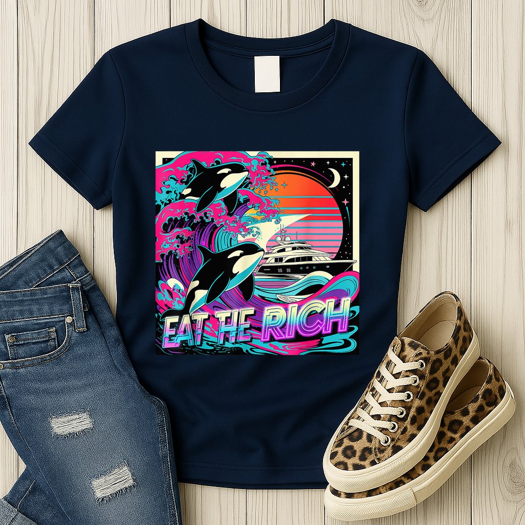 Eat The Rich Vintage Retro Sunset And Waving Style Ocean Womens T-Shirt