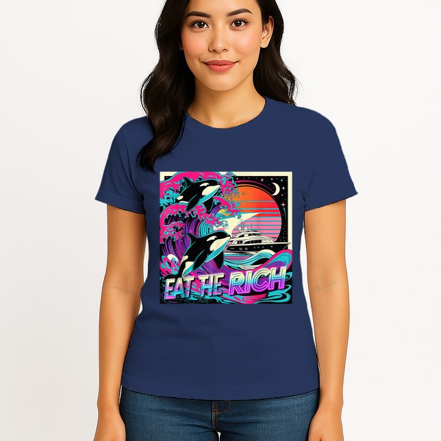 Eat The Rich Vintage Retro Sunset And Waving Style Ocean Womens T-Shirt
