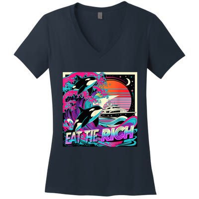 Eat The Rich Vintage Retro Sunset And Waving Style Ocean Women's V-Neck T-Shirt