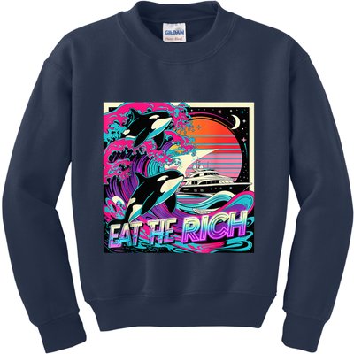 Eat The Rich Vintage Retro Sunset And Waving Style Ocean Kids Sweatshirt