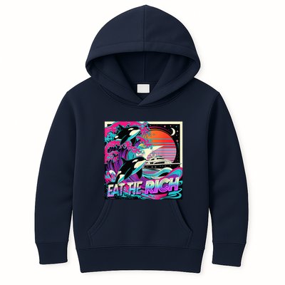Eat The Rich Vintage Retro Sunset And Waving Style Ocean Kids Hoodie