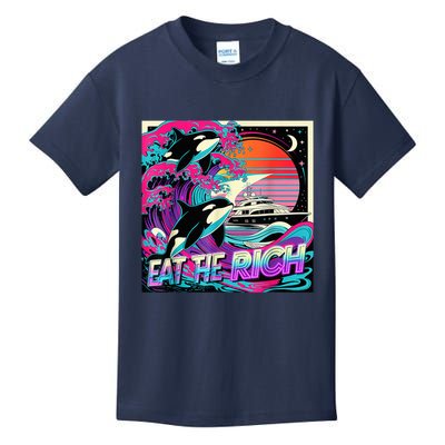 Eat The Rich Vintage Retro Sunset And Waving Style Ocean Kids T-Shirt