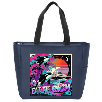 Eat The Rich Vintage Retro Sunset And Waving Style Ocean Zip Tote Bag