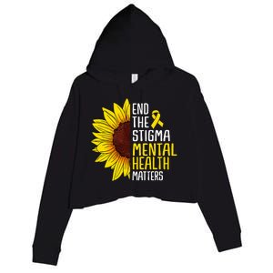 End The Stigma Mental Health Matters Mental Awareness Crop Fleece Hoodie