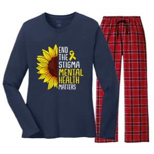 End The Stigma Mental Health Matters Mental Awareness Women's Long Sleeve Flannel Pajama Set 