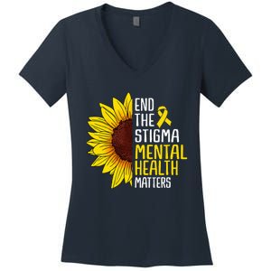 End The Stigma Mental Health Matters Mental Awareness Women's V-Neck T-Shirt