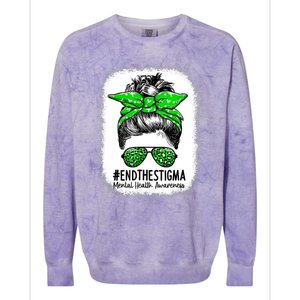 End The Stigma Messy Bun Women Mental Health Awareness Colorblast Crewneck Sweatshirt