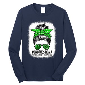 End The Stigma Messy Bun Women Mental Health Awareness Long Sleeve Shirt