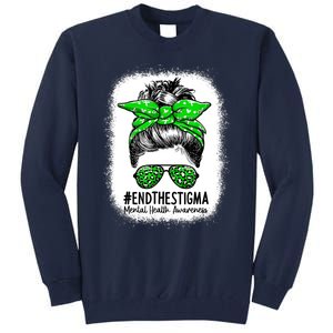 End The Stigma Messy Bun Women Mental Health Awareness Tall Sweatshirt