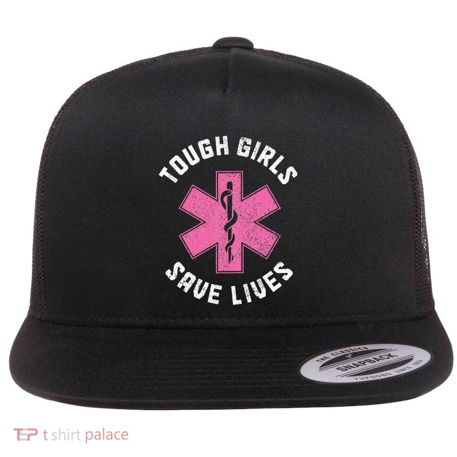 Emt Tough Save Lives Paramedic Ems Emergency Flat Bill Trucker Hat