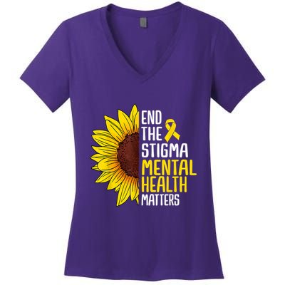 End The Stigma Mental Health Matters Mental Awareness Women's V-Neck T-Shirt