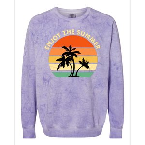 Enjoy The Summer Retro Sunset Palm Tree Colorblast Crewneck Sweatshirt