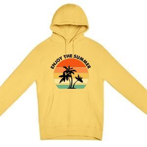 Enjoy The Summer Retro Sunset Palm Tree Premium Pullover Hoodie