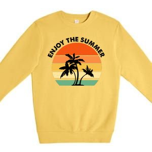 Enjoy The Summer Retro Sunset Palm Tree Premium Crewneck Sweatshirt