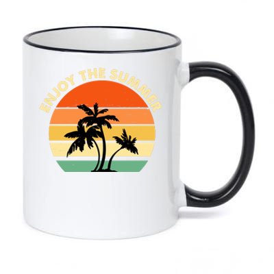 Enjoy The Summer Retro Sunset Palm Tree 11oz Black Color Changing Mug