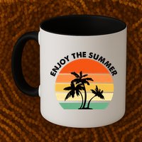 Enjoy The Summer Retro Sunset Palm Tree Mug