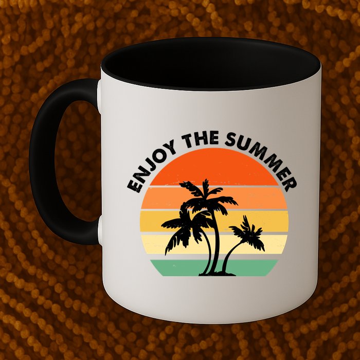 Enjoy The Summer Retro Sunset Palm Tree Mug